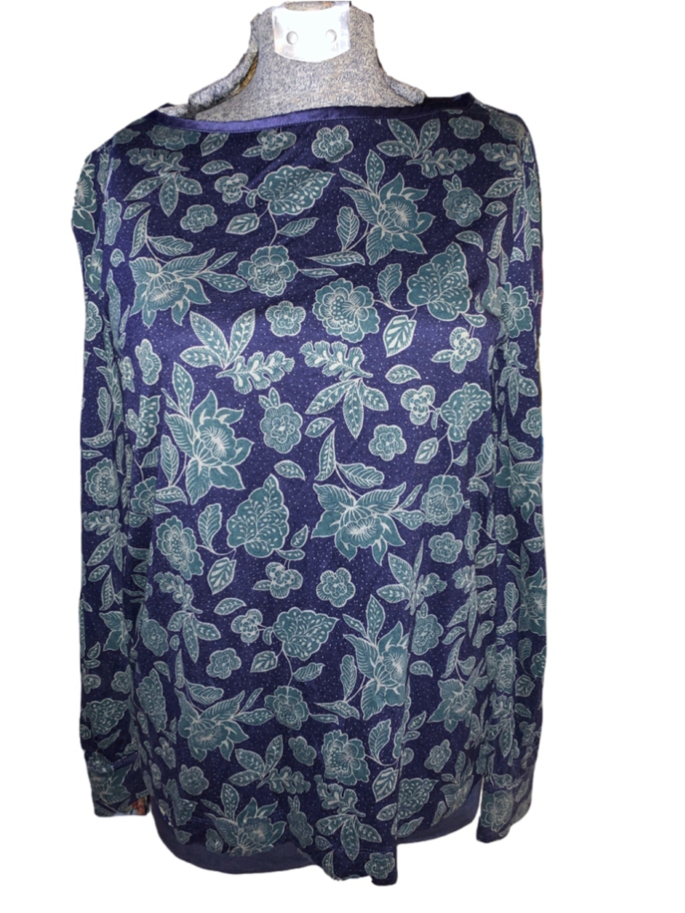 Women's Lands' End Long Sleeve Floral Tee, Size Small, Blue and Green